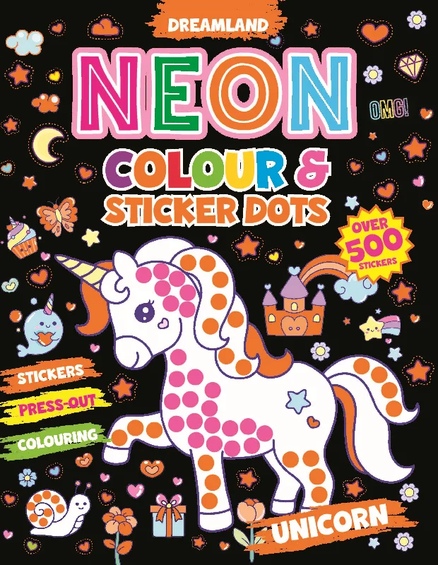 Unicorn Neon Colour and Sticker Dots Book  Over 500 Stickers