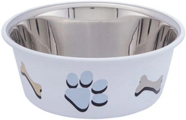 73576 NOBBY Dog Stainless steel bowl CUTIE with paw, anti slip white 0,40 L 11,5 cm