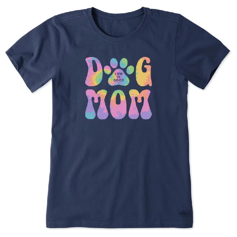 Life Is Good : Women's Groovy Tie Dye Dog Mom - Crusher T-Shirt in Darkest Blue