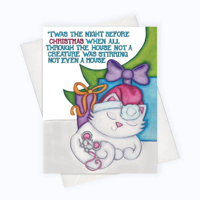 STORY CAT HOLIDAY CARD | Twas the night before Christmas | Cat Holiday Greeting Card | Kitty Holiday Stationery | Cat & Mouse Christmas Card