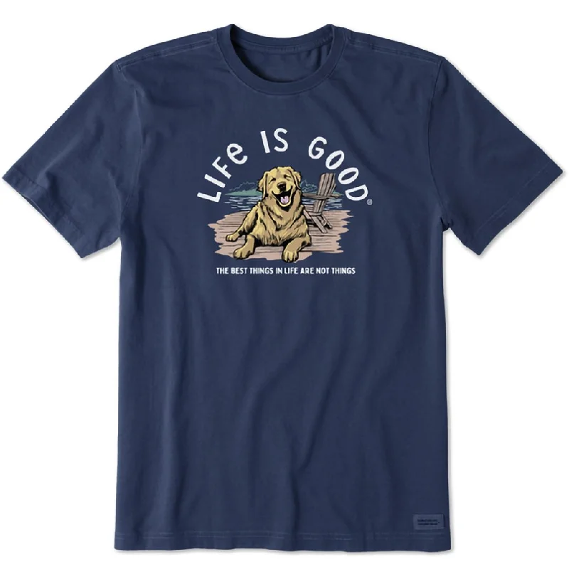 Life Is Good : Men's Fineline Best Things Golden Dock Crusher Tee in Darkest Blue