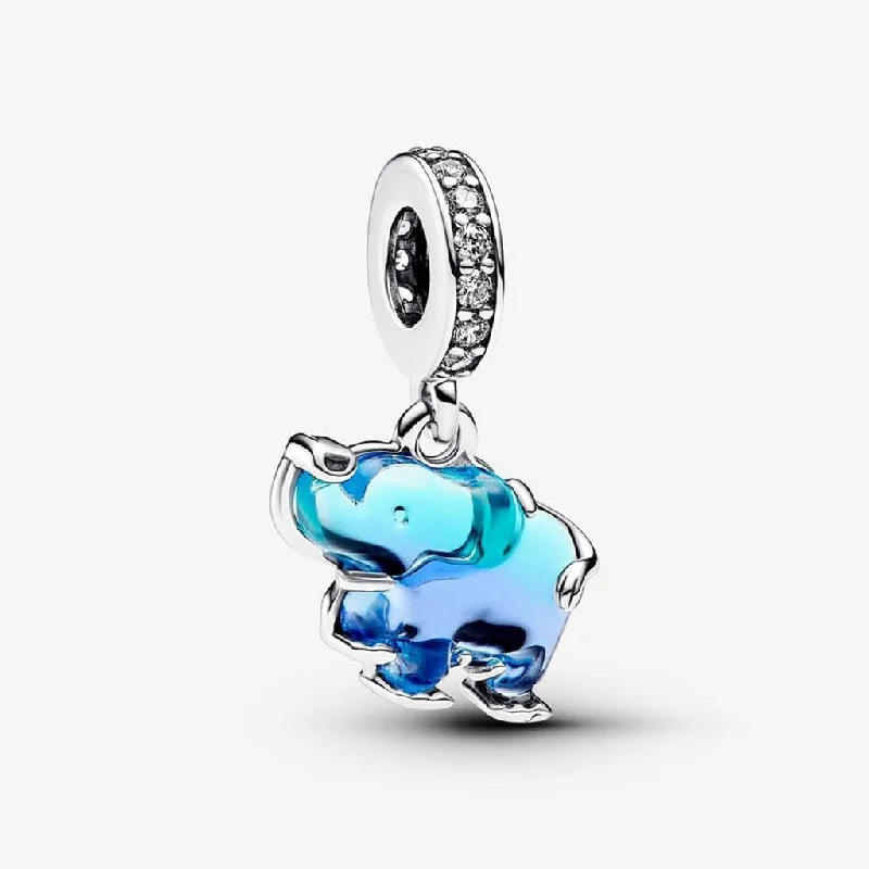 PANDORA :  Blue Murano Glass Elephant Dangle Charm