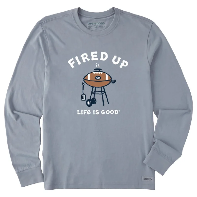 Life Is Good : Men's Fired Up Grill Long Sleeve Crusher Tee in Blue