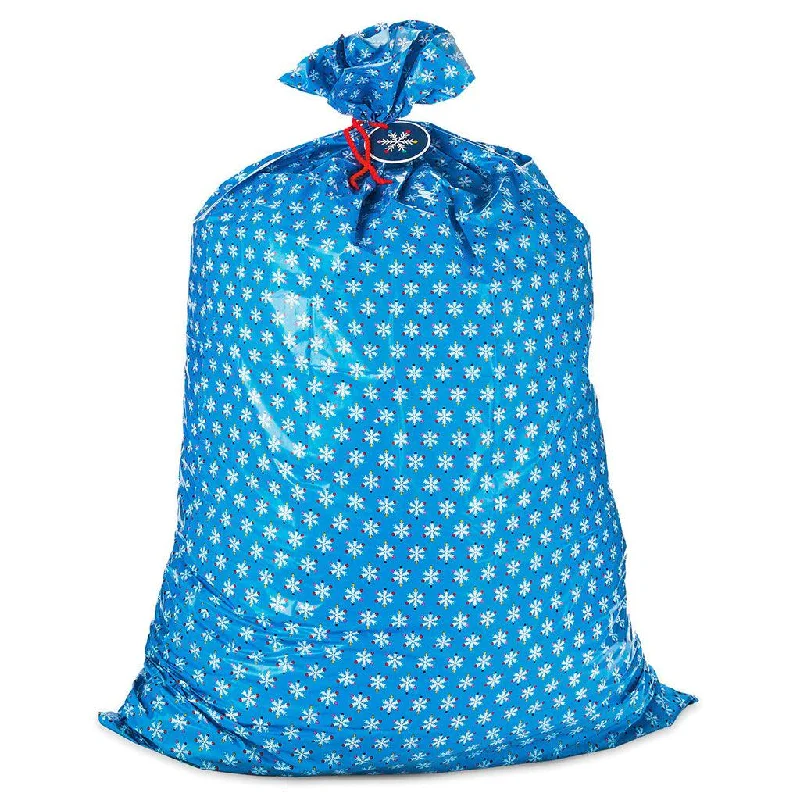 Hallmark : 56" Snowflakes on Blue Giant Plastic Holiday Gift Bag