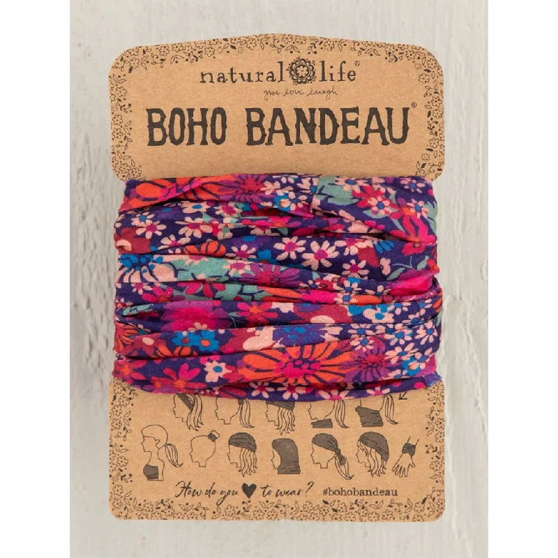 Natural Life : Full Boho Bandeau Headband - Dark Red Pink Floral