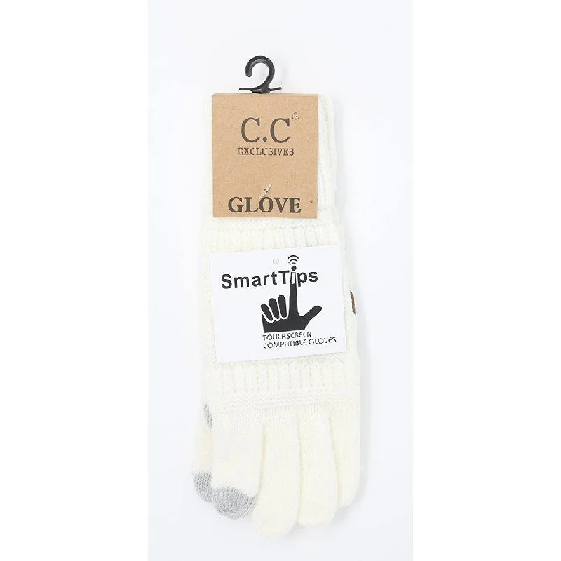 CC Beanie : Solid Cable Knit CC Gloves - Ivory