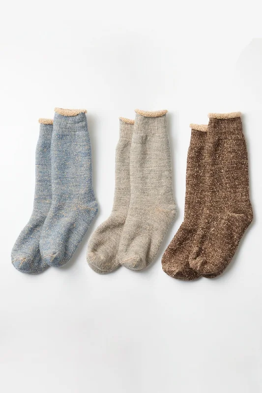 ROTOTO Double Face Crew Socks Brown Cotton