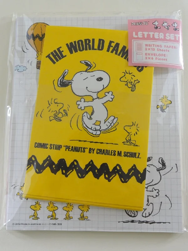 Cute Kawaii Peanuts Snoopy World Famous Letter Set Pack - Stationery Writing Paper Penpal