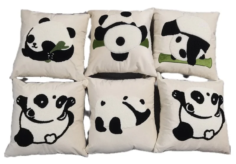 KATO Panda Embroidery Cushion (45x45cm)KATO 可爱熊猫绣花图案咕臣