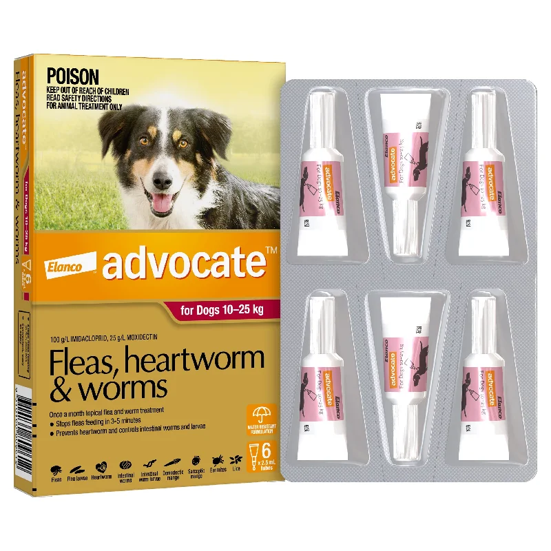 Advocate Flea Heartworm and Worm Treatment for Dogs 10-25kg Red 6 Pack