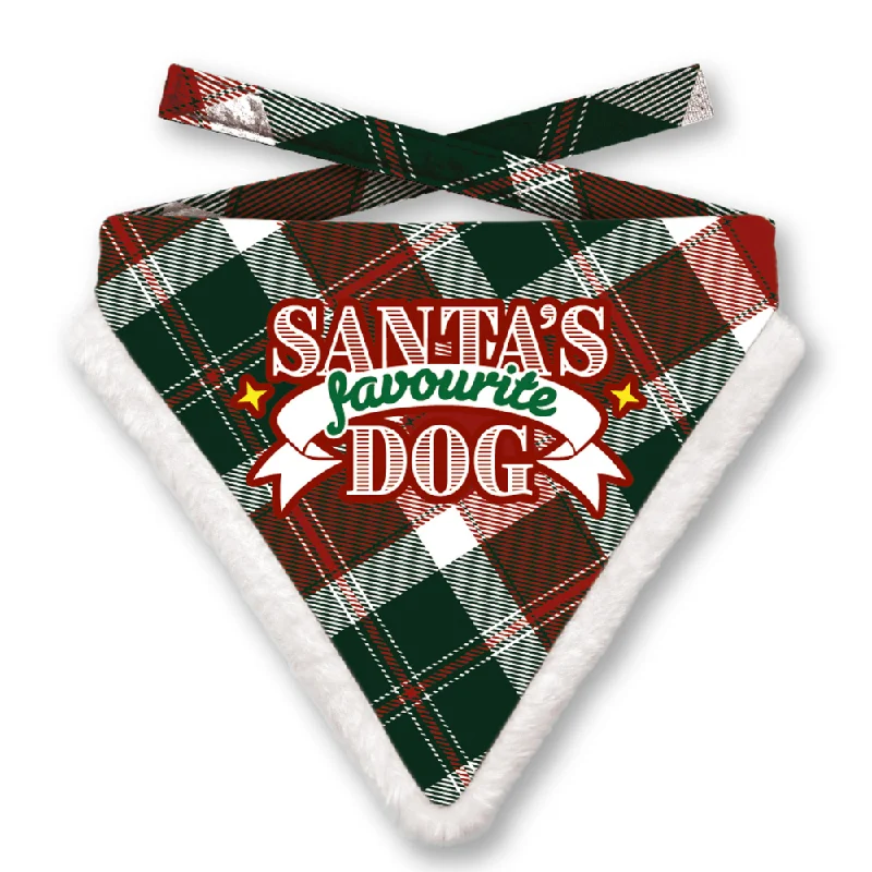 Christmas Dog Bandana - Plaid - White - Santas Favourite Dog