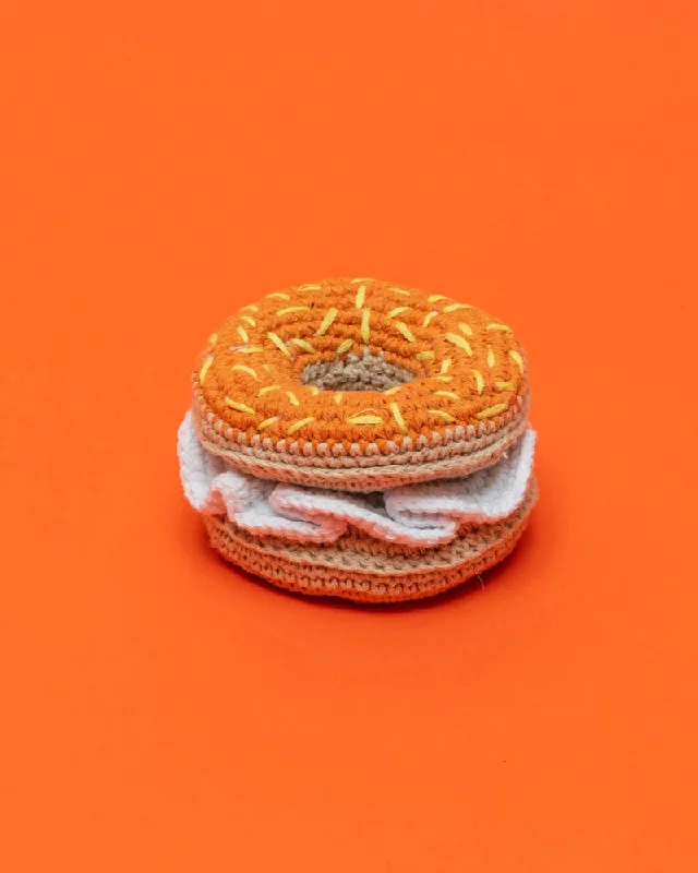 Hand Crochet Bagel & Cream Cheese Dog Toy